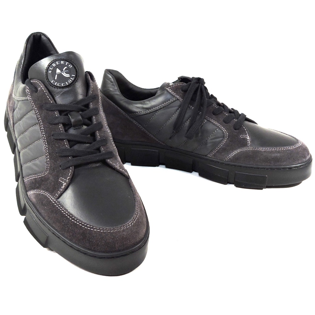Alberto Ciccioli Men's Black Leather Comfort Fashion Sneakers
